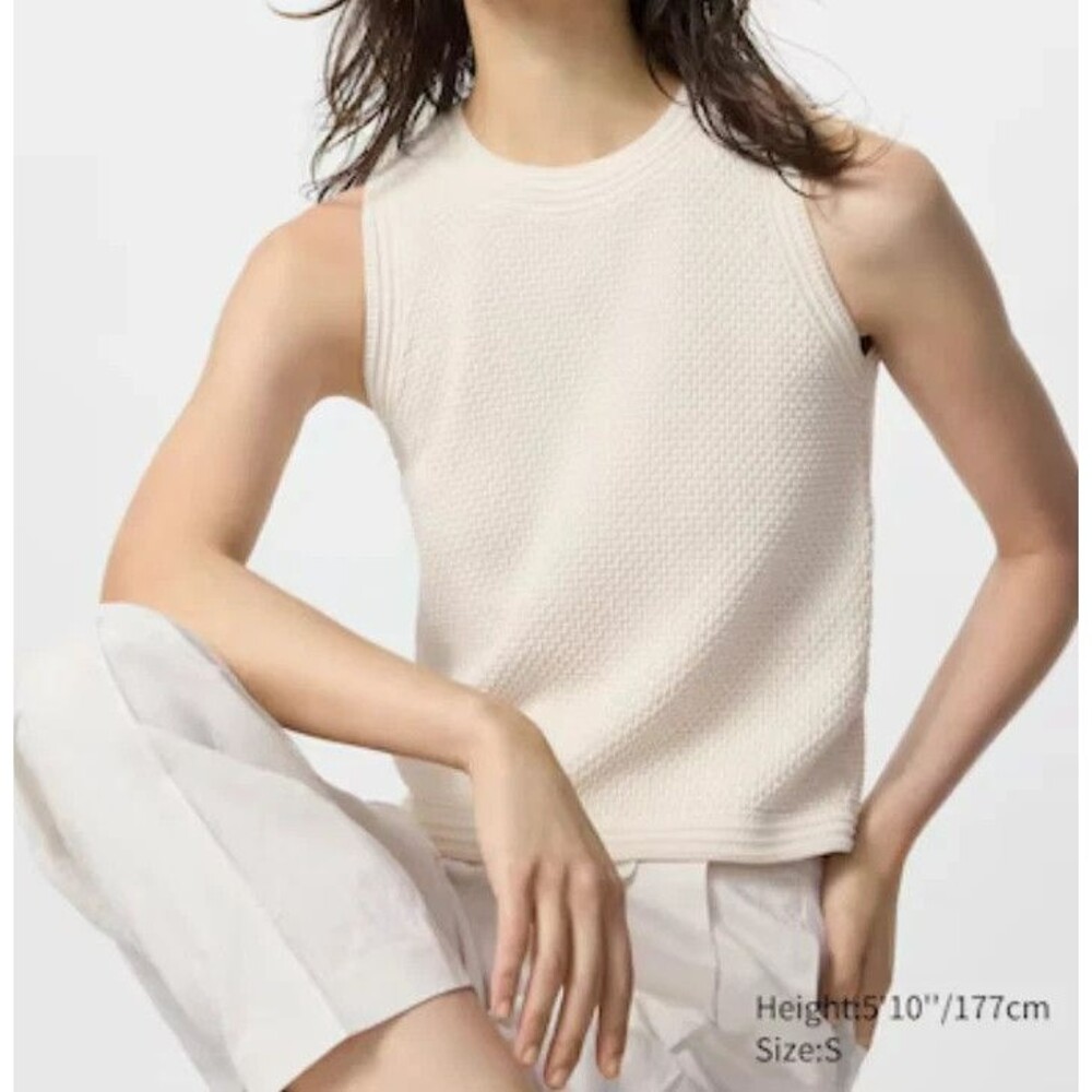 Uniqlo comptoir des cotonniers Large Cotton Popcorn Sleeveless Sweater Off White
